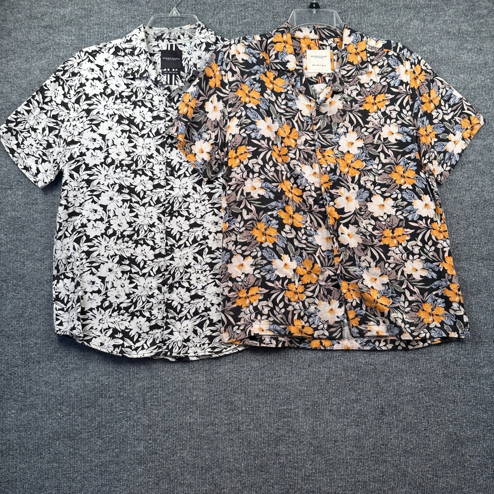 Denim & Flower Mens Floral Button Down Shirt Bundle 2pk Short Sleeve Size Small